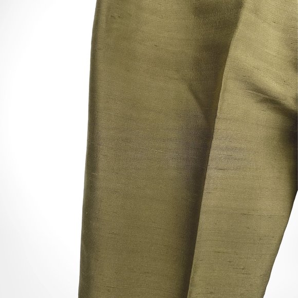 90's/Y2K Vintage Olive Silk Shantung Cigarette Pants - Picture 4 of 12